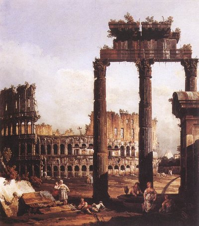 Capriccio met het Colosseum door Bernardo Bellotto